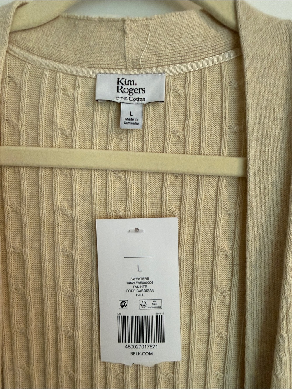 Kim Rogers Beige Ribbed Open-Front Cardigan with Pockets - Picture 3 of 7